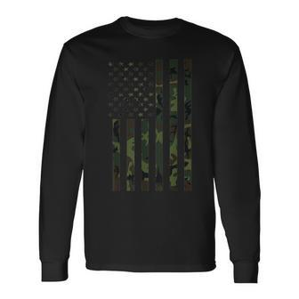 American Flag 4Th Of July Camo Military Camouflage Veteran Long Sleeve T-Shirt - Monsterry CA