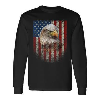 American Flag Bald Eagle Patriotic Red White Blue Long Sleeve T-Shirt | Mazezy DE