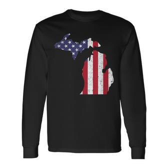 American Flag Fourth Of July 4Th Michigan Usa Long Sleeve T-Shirt - Monsterry