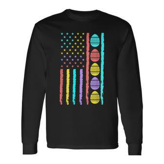 American Flag Happy Easter Egg Hunting Patriotic Easter Day Long Sleeve T-Shirt | Mazezy