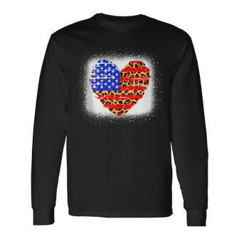 American Flag Heart 4Th Of July Usa Patriotic Bleached Long Sleeve T-Shirt - Monsterry AU