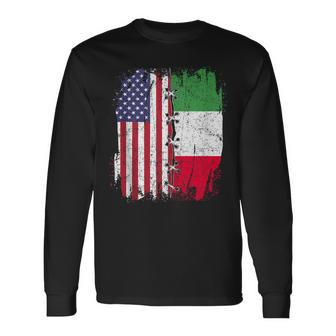 American Flag With Italian Flag Italy Long Sleeve T-Shirt | Mazezy UK
