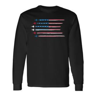 American Flag Military Jet Plane Aviation Long Sleeve T-Shirt - Monsterry