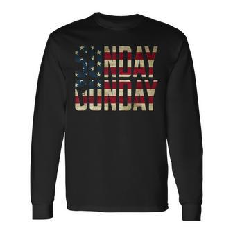 American Flag Sunday Gunday Gun Pistol Firearms Long Sleeve T-Shirt - Monsterry UK