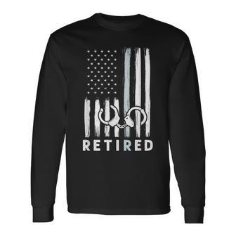 American Flag Thin Silver Line Retired Correction Officer Long Sleeve T-Shirt - Thegiftio UK
