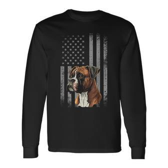 American Flag Usa Patriot Boxer Dog Dad Long Sleeve T-Shirt | Mazezy