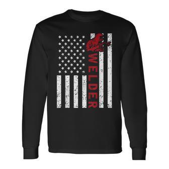 American Flag Welder Welding Vintage Metal Worker Cool Long Sleeve T-Shirt - Monsterry AU