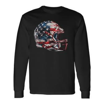 American Football Helmet Us Flag Long Sleeve T-Shirt - Thegiftio