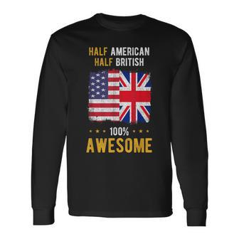 American Great Britain Flag Half American Half British Long Sleeve T-Shirt - Thegiftio UK