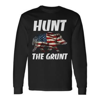 American Hunt The Grunt Hog Vintage Wild Boar Hunting Dad Long Sleeve T-Shirt - Monsterry
