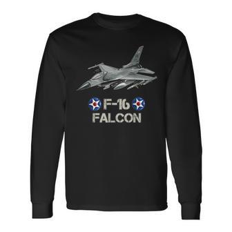 American Military Airforce Aircraft Fighter F16 Falcon Jet Long Sleeve T-Shirt - Monsterry