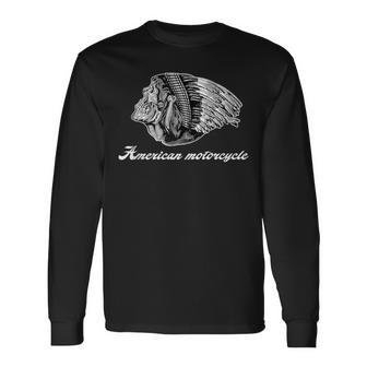 American Motorcycle Skull Native Indian Eagle Chief Vintage Long Sleeve T-Shirt - Monsterry AU