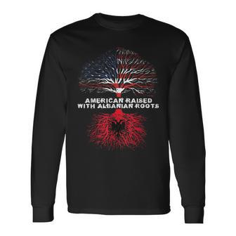 American Raised With Albanian Roots Albania Long Sleeve T-Shirt - Monsterry UK