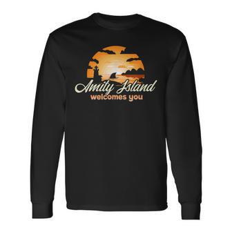 Amity Island Welcomes You Sunset Shark Long Sleeve T-Shirt - Monsterry AU