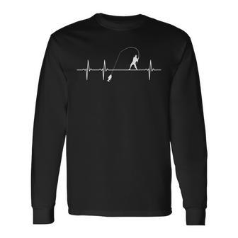 Angler Herzschlag Angeln Ekg Geschenk Fischer Fishing Rod Langarmshirts - Seseable