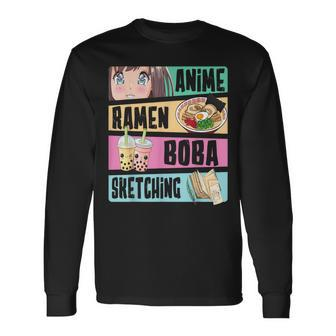 Anime Ramen Boba Sketching Kawaii Anime Lover Merch Long Sleeve T-Shirt | Mazezy