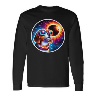 April 2024 Solar Eclipse Dog Wearing Solar Eclipse Glasses Long Sleeve T-Shirt - Monsterry CA