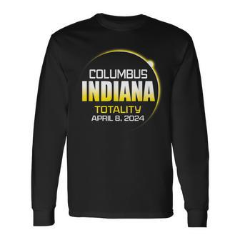 April 2024 Total Solar Totality Eclipse Columbus Indiana Long Sleeve T-Shirt - Monsterry
