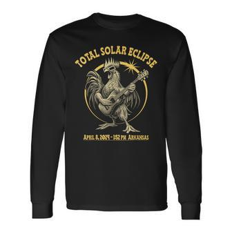 April 8 2024 Total Solar Eclipse In Arkansas Guitar Rooster Long Sleeve T-Shirt | Mazezy