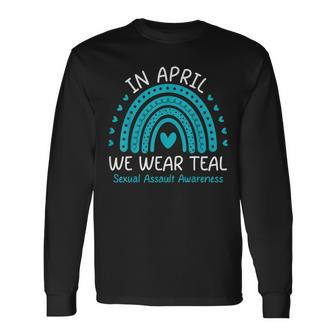In April We Wear Teal Sexual Assault Awareness Month Long Sleeve T-Shirt - Seseable