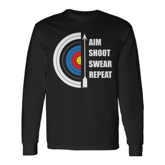 Archery Aim Shoot Swear Repeat Target Arrow Long Sleeve T-Shirt | Mazezy
