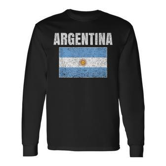 Argentinian Flag Vintage Argentina Map Country Long Sleeve T-Shirt - Monsterry AU