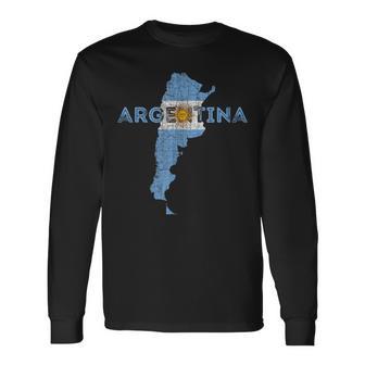 Argentinian Map And Flag Souvenir Distressed Argentina Long Sleeve T-Shirt - Monsterry