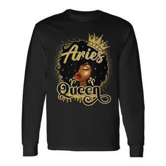 Aries Queen Birthday Afro Natural Hair Black Women Long Sleeve T-Shirt - Monsterry UK