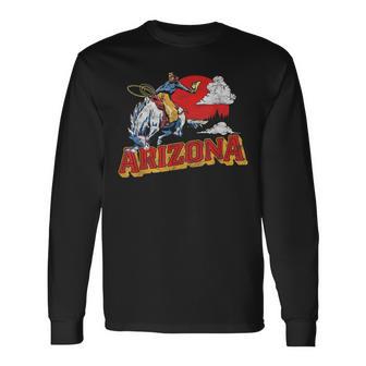 Arizona Retro Bronco Riding Cowboy Vintage Graphic Long Sleeve T-Shirt - Monsterry AU