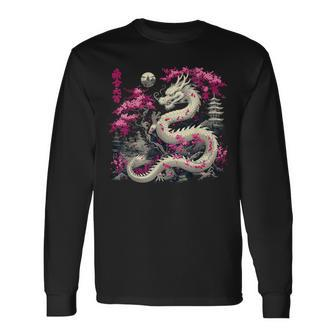 Asian Cherry Blossom Chinese Dragon Long Sleeve T-Shirt - Seseable