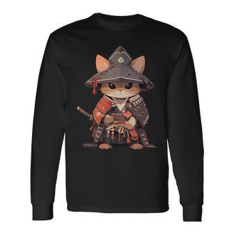 Asian Inspired Vintage Cat Samurai Long Sleeve T-Shirt - Thegiftio