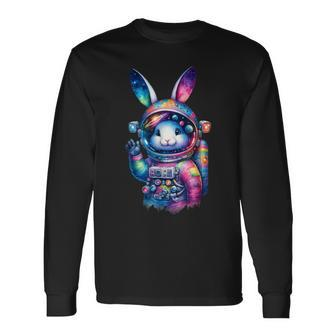Astronaut Bunny Easter Day Rabbit Usa Outer Space Long Sleeve T-Shirt - Seseable