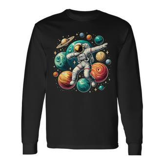 Astronaut Dabbing Planets Astronaut Science Space Long Sleeve T-Shirt | Mazezy DE