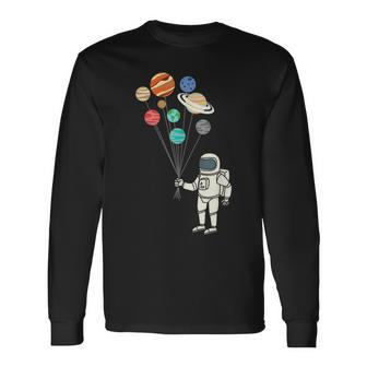 Astronaut Planets Balloons Solar Space Birthday Party Long Sleeve T-Shirt - Monsterry
