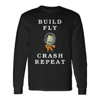 Astronaut Space Build Fly Crash Repeat Animation Program Long Sleeve T-Shirt - Thegiftio UK