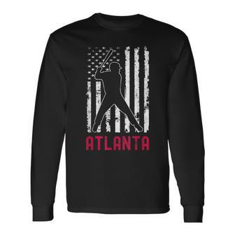 Atlanta American Flag Baseball Weathered Long Sleeve T-Shirt - Monsterry