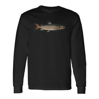 Atlantic Salmon Vintage Illustration Da Vinci Style Fishing Long Sleeve T-Shirt - Monsterry CA