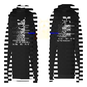 Atrás El Gato De Policía Azul Delgada Línea Bandera Americana Camiseta de manga larga - Regaloses