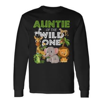 Auntie Of The Wild One Zoo Birthday Safari Jungle Animal Long Sleeve T-Shirt - Monsterry CA