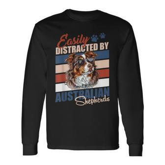 Aussie Easily Distracted By Australian Shepherds Vintage Long Sleeve T-Shirt - Monsterry UK