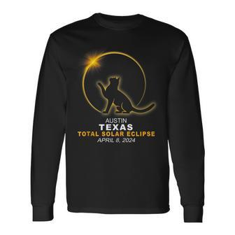 Austin Texas Cat Total Solar Eclipse 2024 Long Sleeve T-Shirt - Monsterry DE