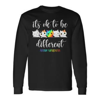 Autism Awareness Cat It's Ok To Be Different Autistic Long Sleeve T-Shirt | Mazezy