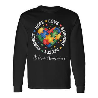 Autism Awareness Love Heart Puzzle Pieces Long Sleeve T-Shirt - Seseable