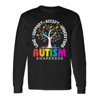 Autism Awareness Tree Love Support Accept Understand Long Sleeve T-Shirt - Monsterry UK