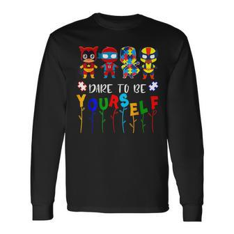 Autism Dare To Be Yourself Dabbing Superheroes Boys Long Sleeve T-Shirt - Seseable