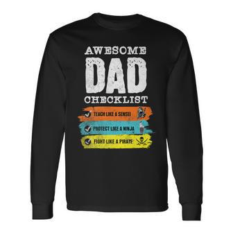 Awesome Dad Checklist Hilarious Geeky Long Sleeve T-Shirt - Monsterry