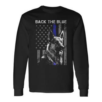 Back The Blue Thin Blue Line Flag K-9 German Shepherd Police Long Sleeve T-Shirt - Monsterry AU