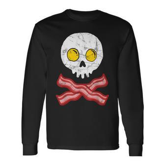 Bacon Crossbones & Sunnyside Up Eggs Skull Breakfast Long Sleeve T-Shirt - Monsterry AU