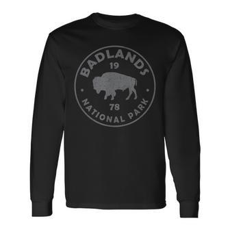 Badlands National Park Bison Vintage Hiking Souvenir Long Sleeve T-Shirt - Monsterry AU