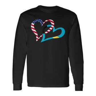 Bahamas Bahamian Americans Usa Flag Colors Heart Love Long Sleeve T-Shirt - Monsterry UK